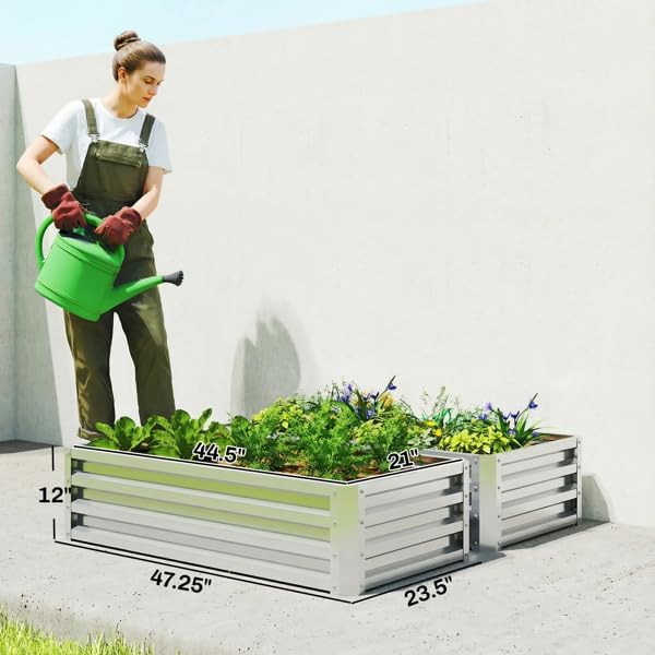 2-Pack Galvanized Raised Garden Bed with PE Greenhouse 47 x 23.5 x 12 Metal Planter Box for Vegetables Flowers Herbs Open Bottom Outdoor Garden Bed for Backyard Silver