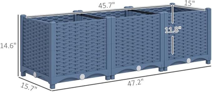 47.2 Inch Plastic Raised Garden Bed Planter for Vegetables Herbs Flowers – Lightweight Durable PP Planter with Drainage Holes Indoor Outdoor Use