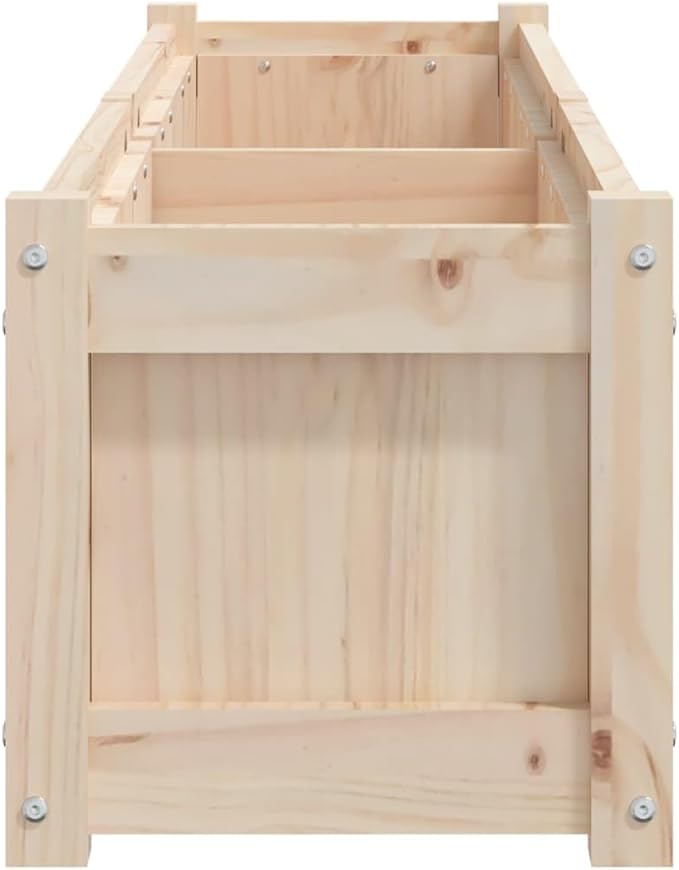 Garden Planter Set of 2 Natural Solid Pine Wood Rustic Finish 59.1 inch Rectangular Raised Garden Bed for Outdoor Plants High Capacity