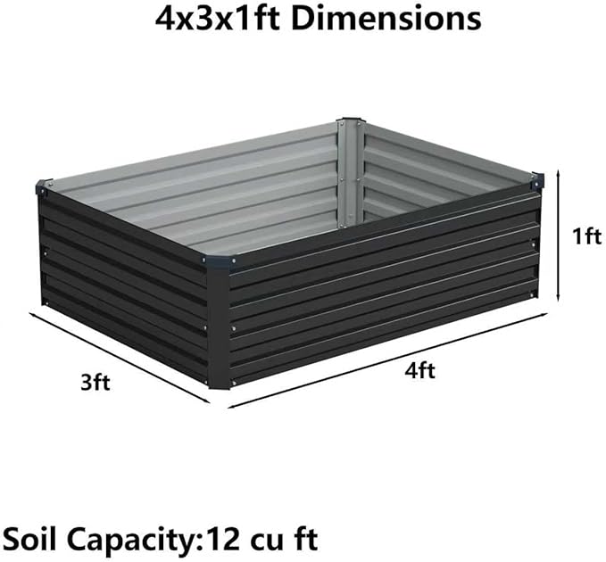 4x3x1ft(2 Pack) Galvanized Raised Garden BedOutdoor Planter Box Metal Patio Kit Planting Bed for Vegetables Flowers HerbBlack