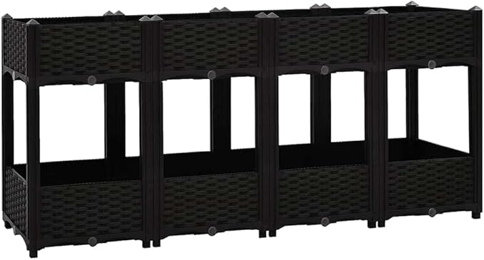 63x63x28 Raised Garden Bed Matte Black PP Box with Dual Shelves Outdoor Balcony Patio Planter for Herbs Tomatoes Flowers
