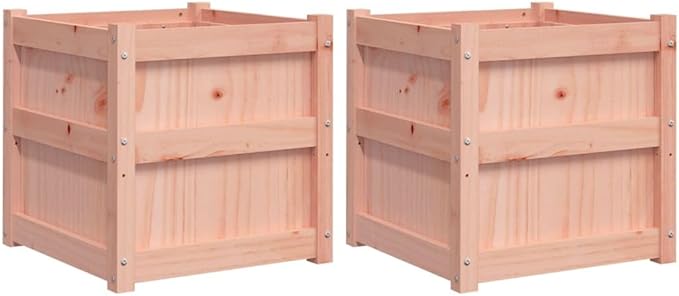 Garden Planter Set of 2 Natural Solid Douglas Wood Square Outdoor Raised Garden Beds for Patio Balcony Herb &amp Flower Planting