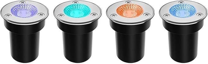 4pcs Outdoor 3W Round Floor Lamp LED Beam Spotlights Underground Well Light COB Mini Landscape Light IP67 Waterproof Landscapes Lighting Flood/Step Garden LightGreen-3W(12-24v)