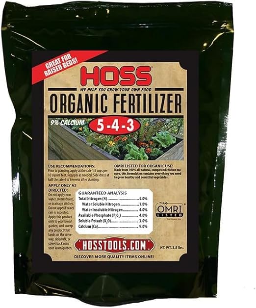 HOSS Complete Organic Fertilizer | 5-4 - 3 Plus 9% Calcium | Great for Vegetable Gardens | OMRI Certified for Organic Growing (1 30 lbs)