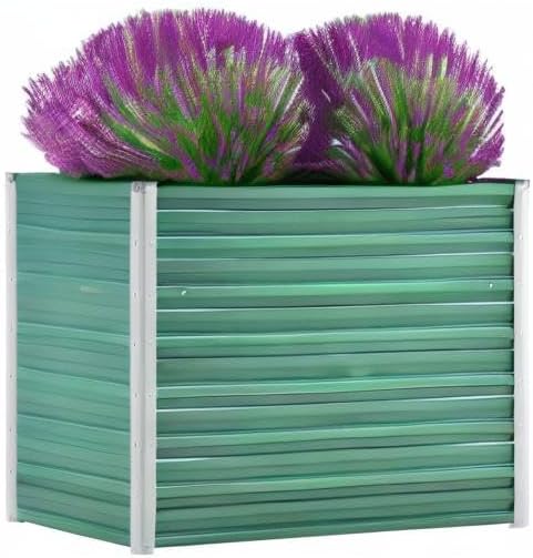 vidaXL Garden Raised Bed Galvanised Steel Rectangular Garden Planter for Flowers and Planters Bottomless Raised Flower Bed Weather-Resistant Green 39.4x15.7x31.3
