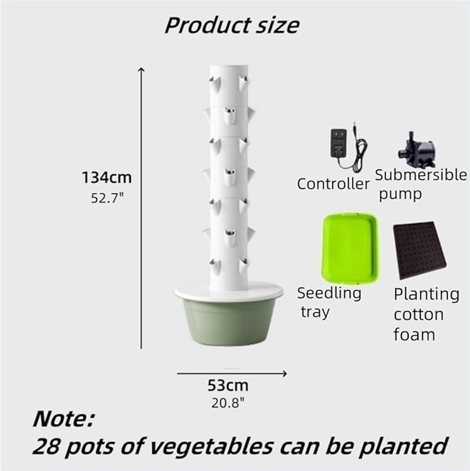 5/7/9-Tier Hydroponic Tower Hydroponics Growing System Kit Vertical Hydroponics Growing System Indoor Outdoor Self-Watering Hydroponic Tower(52.7x20.8IN)
