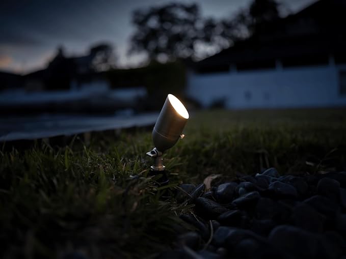 12V LogiSpot II Brass Outdoor Spotlight with 5W 2700K Warm White LED MR16 Bulb for Low Voltage Landscape Lighting of Yard Lawn Garden Patio Trees &amp House