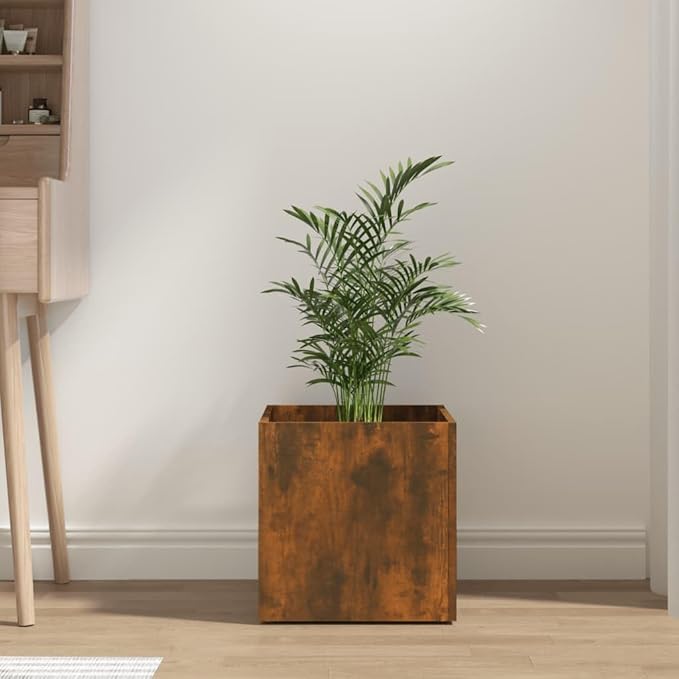 Planter BoxBalcony Planter BedsModern DesignGarden DecorationBackyard Raised BedsHerb PlantersHerb Plantersfor PatioCourtyardBalconyTerraceSmoked Oak 15.7x15.7x15.7 Engineered Wood