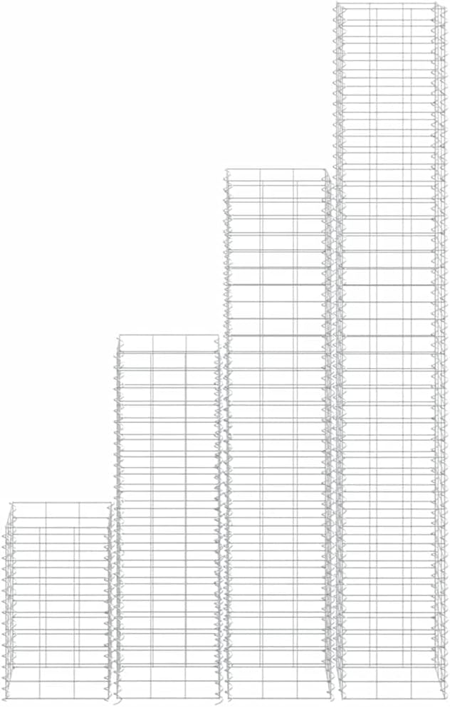 Gabion Raised Garden Bed 11.8x11.8x78.7 Silver Metal Planter Tall Vertical Steel Box for Flowers Vegetables Patio Lawn Backyard