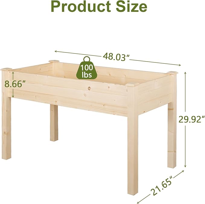 LYNSLIM Garden Bed with Legs 48x21x30in Raised Garden Bed Elevated Wood Planter Box Garden Planter Box for Outdoor Backyard Patio