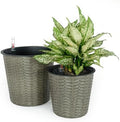 2 Pack Self Watering Wicker Decor Planter for Indoor and Outdoor Round Grey