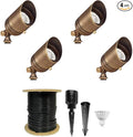VOLT 12V Brass Fat Boy LED Outdoor Spotlight 4-Pack Expansion Kit (Bronze) for Low Voltage Landscape Lighting of Yard Lawn Garden Patio Trees &amp House