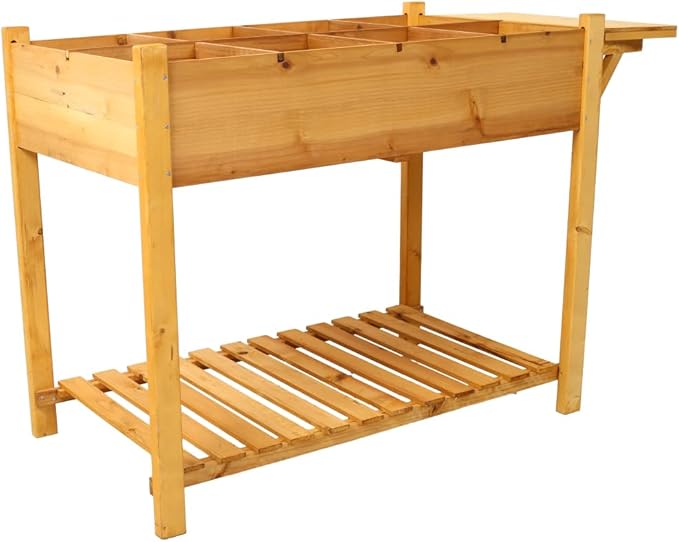 Sturdy Galvanized Steel Raised Garden Bed with Built-in Trellis Mobile Vertical Planter for Vegetables Herbs and Flowers (Brown + Wood-2)