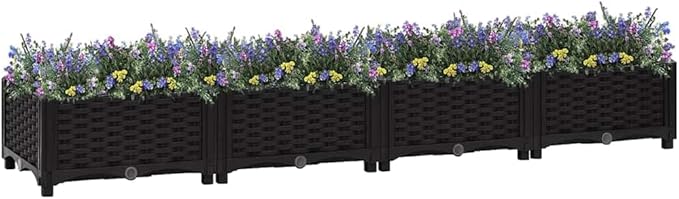 63x15.7x9.1 Raised Garden Bed Black Polypropylene Planter Box for Outdoor Plants Modern Rectangle Herb Tomato Flower Trough Patio &amp Yard Use