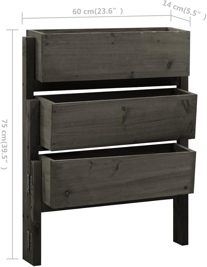 Decorative Garden Raised Bed Vegetable Planting pots Garden Folding Planter Gray 23.6x5.5x29.5 Solid Firwood for Growing Outdoor Plants Vegetables
