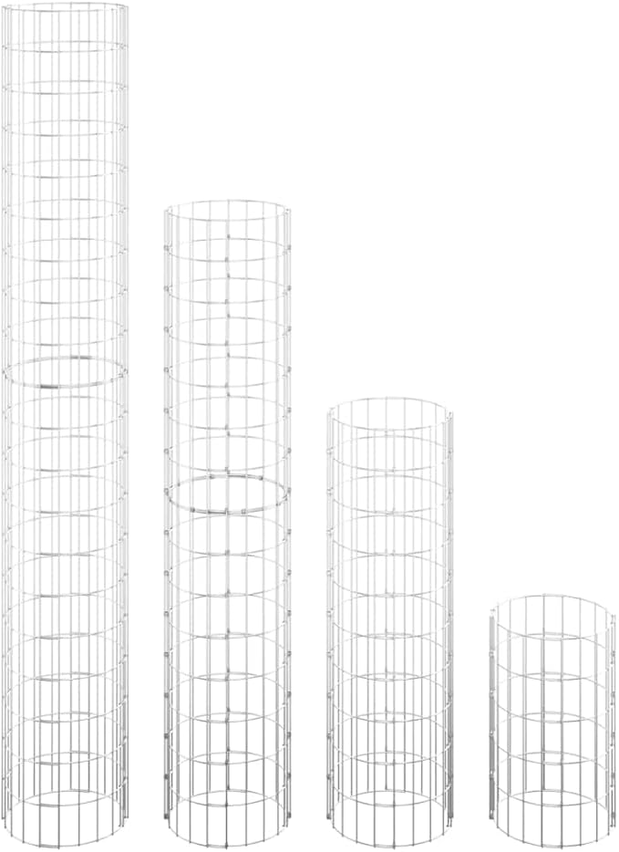 4-Pack Circular Gabion Raised Planter 11.8 x 11.8 x 78.7 in Galvanized Steel Garden Bed Tower Outdoor for Flowers Herbs Vegetables Patio or Yard