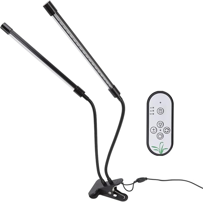 Jonlaki Dimmable Dual Head Plant Grow Light with Timer Full Spectrum LED Clamp/Holder On Lamp for Indoor Gardening USB Powered 30W