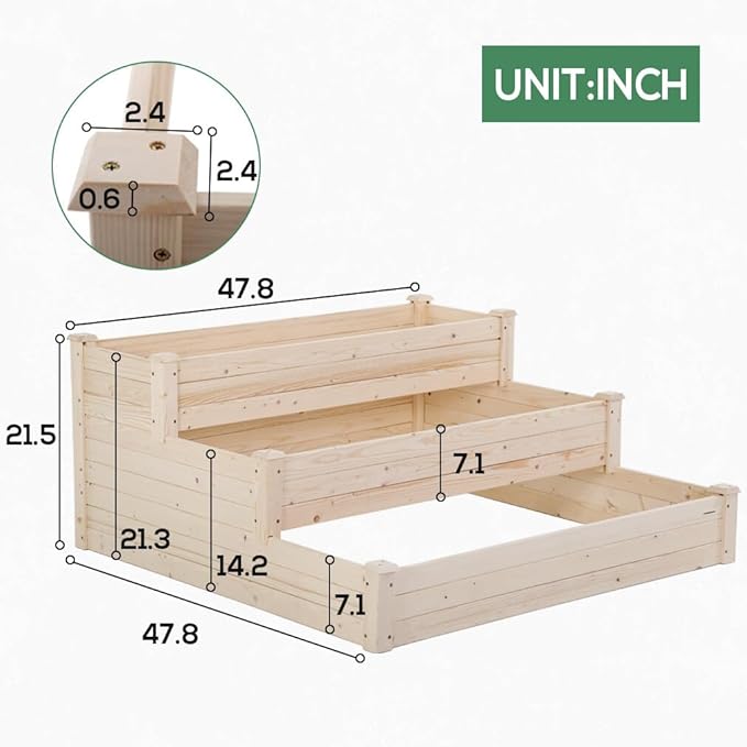 3-Tier Garden Raise Bed Premium Elevated Garden Bed Wood Planter Box Kit Wooden Elevated