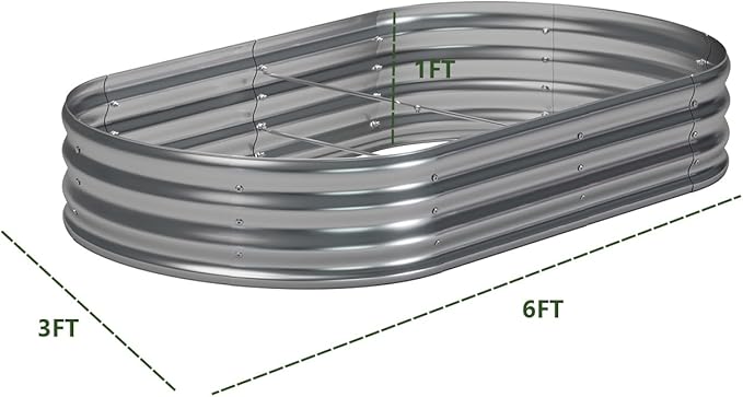 zizin 2 Pack Galvanized Raised Garden Bed Metal Oval Raised Garden Beds Outdoor Planter Box for Vegetables (6x3x1FT Silver)