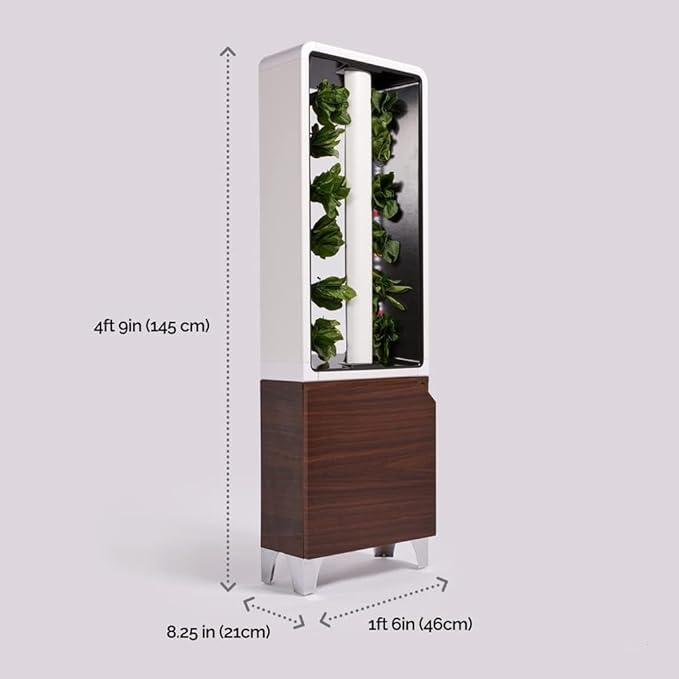 Just Vertical EVE Tower Garden | Hydroponic Growing System | Grow 12 Fresh Herbs &amp Vegetables Year-Round | Self-Watering Energy-Efficient LED Compact Design Fully Assembled | Walnut