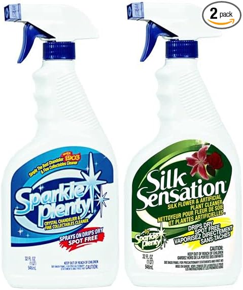 Sparkle Plenty Silk Sensation Cleaning Solutions Bundle - Sparkle Plenty Chandelier Cleaner Drip Dry Spray No Wipe &amp Silk Plant Cleaner Spray No Wipe - Artificial Plants &amp Flowers Spray Away C