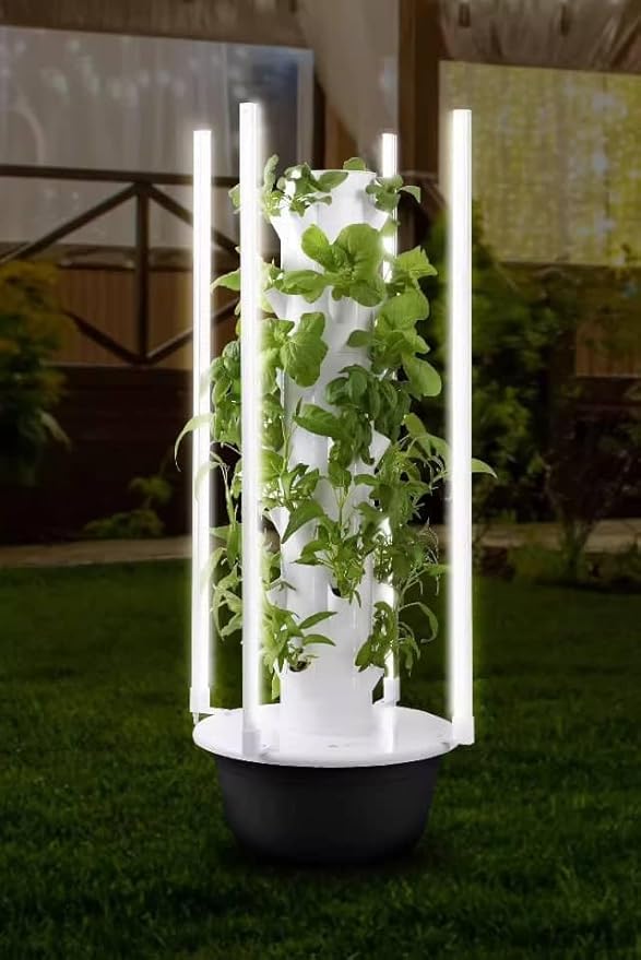 GRETEGO G&ampGO Hydroponics Growing System Kit with LED Grow Lights Aero Gardening System Hydroponic Tower 28 Net Pots Tomato Green Salad Strawberry Tower for Your Indoor Vegetable Garden