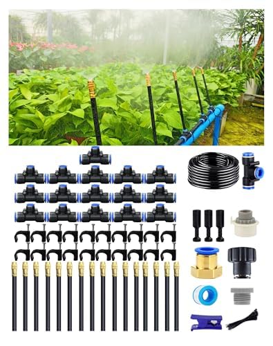 Drip Irrigation System 360 Adjustable Mist Sprayer Nozzle High Volume Water Flow Rotating Sprinkler Head for GardenPatioPotted PlantsEasy Install Fine Misting to Jet Spray (50FT+16Nozzles)