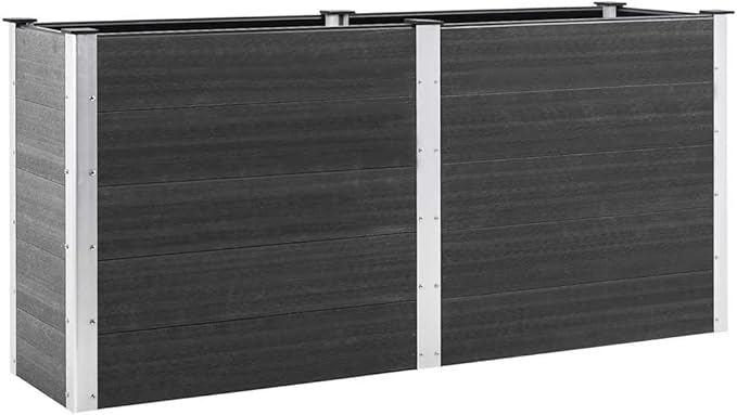 Garden Raised Bed Grey Wood Plastic Composite (WPC) Steel Large Gardening Pots &amp Planters 318096