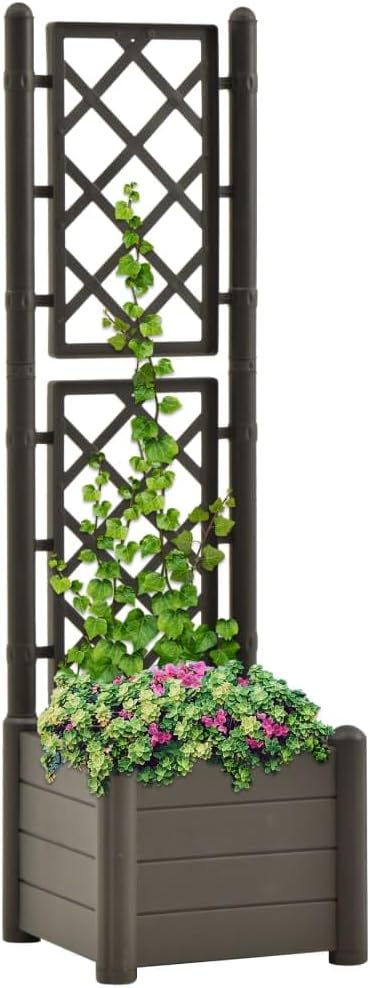 Garden Planter with Trellis Outdoor Planter Box with Trellis Raised Garden Bed with Trellis for Climbing Plants Vegetable 16.9x16.9x55.9 PP Anthracite-523