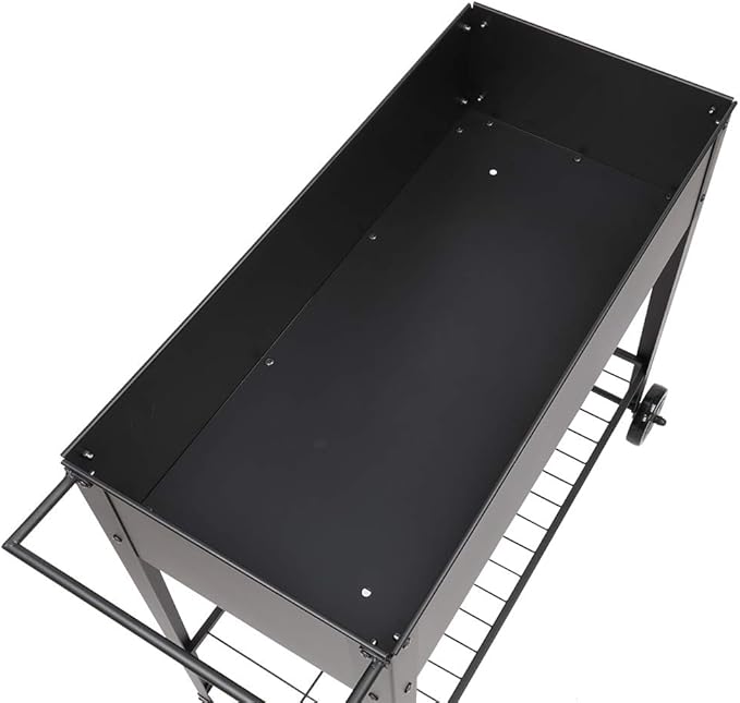 Planting Box with WheelsRaised Planter Box with Legs Outdoor Metal Elevated Garden Bed On Wheels for Vegetables Flower Herb PatioBlack