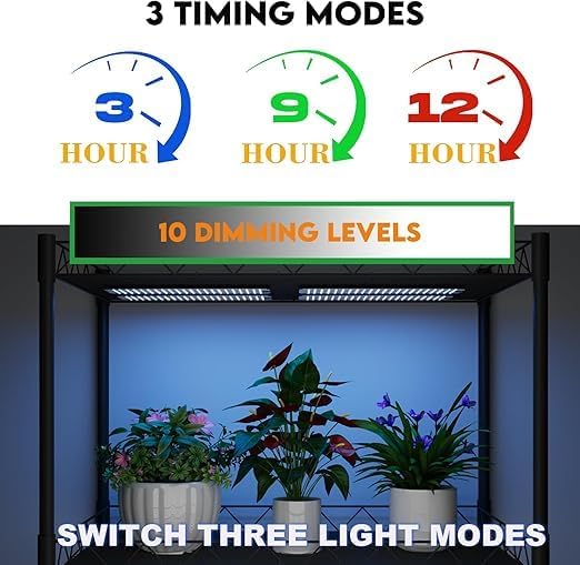 Under Cabinet Grow Light LED Grow Lights for Indoor Plants Full Spectrum Plants Light for Shelves with Auto Timer 3/9/12H 616LEDs Ultra-Thin Grow Lights Panel for Seed Starting Flowers Veg 4Pack