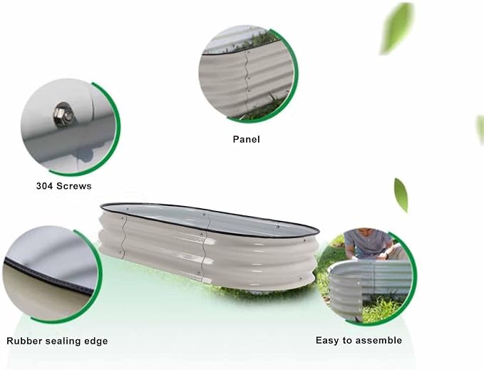 Raised Garden Bed Kit 304 Stainless Steel Oval Raised Planter Bed Outdoor for Vegetables Flowers with Open Base Design Heavy Duty Safe Edges Stackable (White)