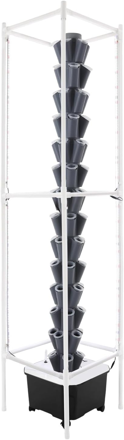 Hydroponic Growing Tower System Kit 70-Plant Vertical Hydroponics Garden Tower with LED Grow Light for Outdoor Indoor Herbs Fruits Vegetables Smart Garden Planter Kit