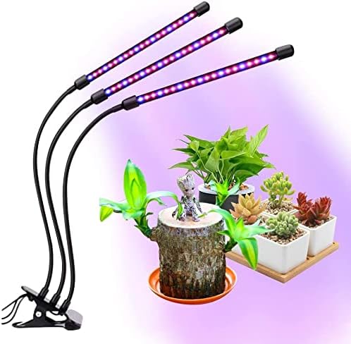 Grow Light for Indoor Plants 3 Heads Growing Lamps 3/9/12H Auto Timer Full Spectrum Planting Lights for Greenhouse Plants Flowers Veg Succulents Potted Growth Adjustable Gooseneck 3 Switch Modes