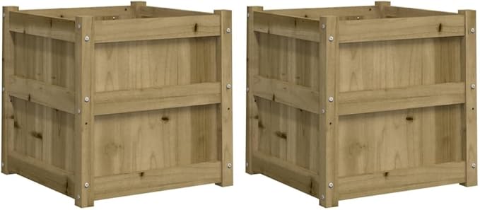 Garden Planter Set of 2 Natural Wood Impregnated Pine Wood Square Raised Garden Bed for Outdoor Plants 19.7 Inch Tall Planter Box for Patio Balcony Deck