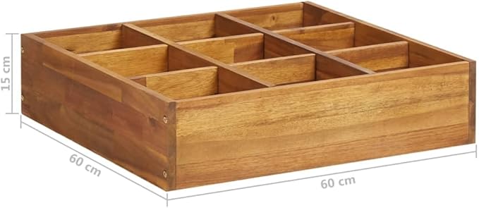 Garden Raised Bed Natural Solid Acacia Wood Planter for Outdoor Plants Square 23.6x23.6x5.9 inch Oiled Finish 9 Pockets Ideal for Herbs Flowers and Vegetables