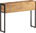 Rectangular Acacia Wood Planter 35.4 x 7.9 x 26.8 Natural Finish Black Metal Frame Durable Raised Garden Bed for Outdoor Plants Patio Deck