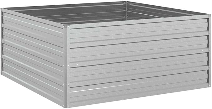 Garden Raised Bed Silver Galvanized Steel 39.4x39.4x17.7 inch Square Outdoor Planter for Vegetables Flowers