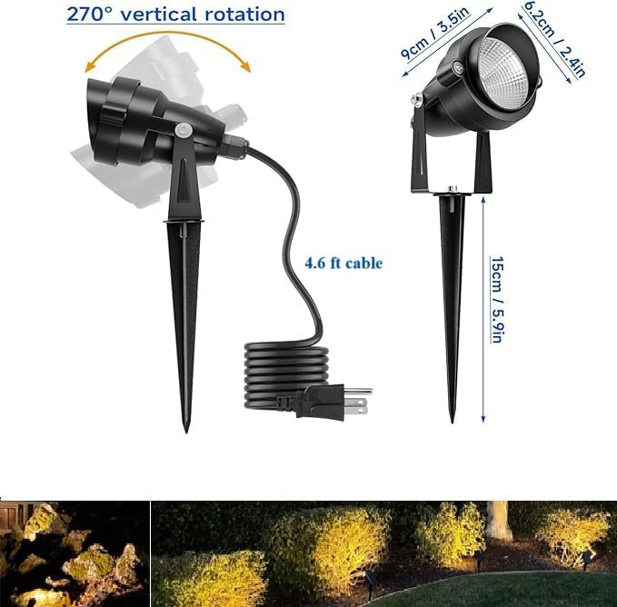 Warm White Yard Spot Lights Outdoor Spotlights 3000K 120V 10W IP65 Waterproof Metal Case Landscape Lighting Outside Uplights with Spiked Stand for House Pathway Tree Flag Front Porch 4 Lights