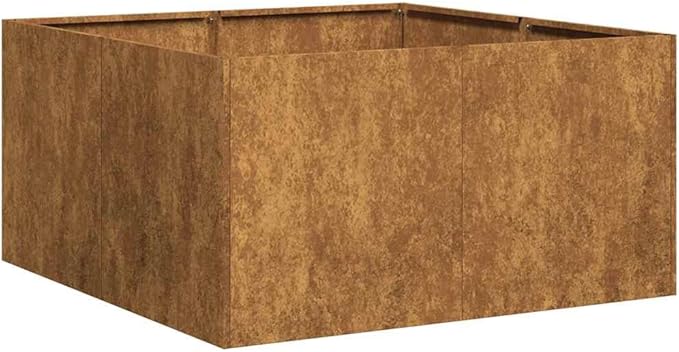 Large 31.5 Weathering Steel Rustic Square Planter Box Durable Raised Garden Bed with Drainage &amp Patina Finish for Patio Balcony Yard Outdoor Decor