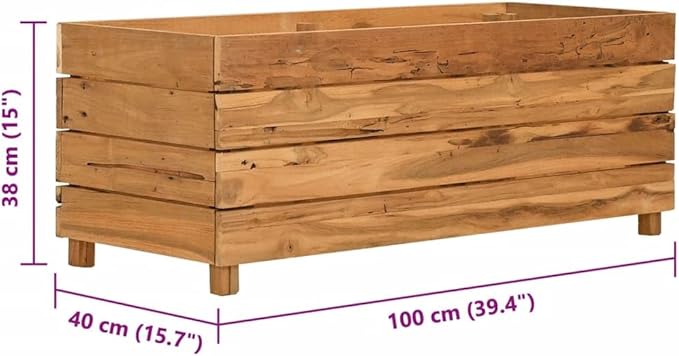 vidaXL Raised Bed Planter - Solid Teak Construction Unique Wood Grains Extra Stability with Bottom Steel Rack Ideal for Indoor/Outdoor Use