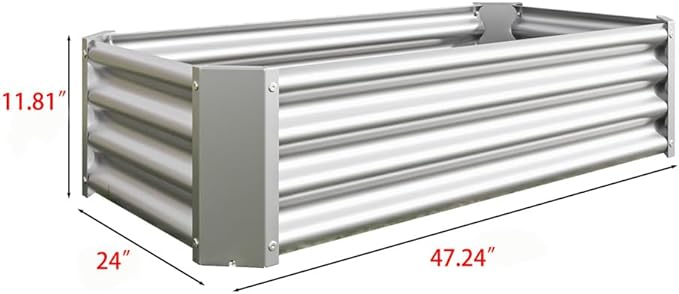 Outdoor Metal Raised Garden Bed Rectangle Raised Planter 4×2×1ft for Flowers Plants Vegetables HerbSucculents (Silver)