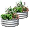 KING BIRD Raised Garden Bed Galvanized Round Planter Box Outdoor for Gardening Plants Vegetables Flowers Silver 23.5x23.5x11.8 in 2packs