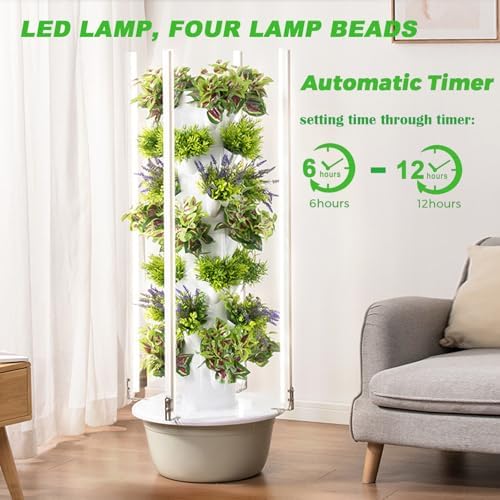 Indoor Hydroponics Tower Garden System with LED Grow Light Automatic Water Circulation Ideal for Herbs &amp Leafy Greens 5-Layer Home Gardening Solution