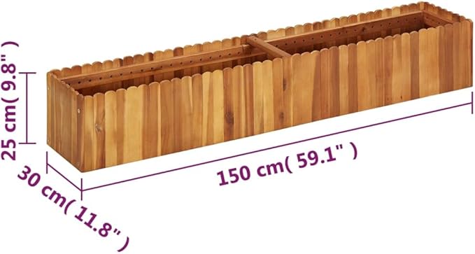 Raised Garden Bed Solid Acacia Wood Planter for Outdoor Plants 59.1x59.1x9.8 Inch Rectangular Natural Brown Finish UV Resistant Easy Assembly for Herbs &amp Flowers