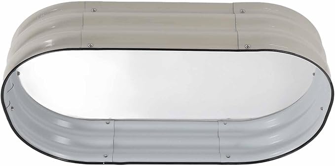 Sorandy 304 Stainless Steel Raised Planter Bed Large Metal Oval Flower Box with Safety Edging for Outdoor Gardening Vegetables and Flowers (White)
