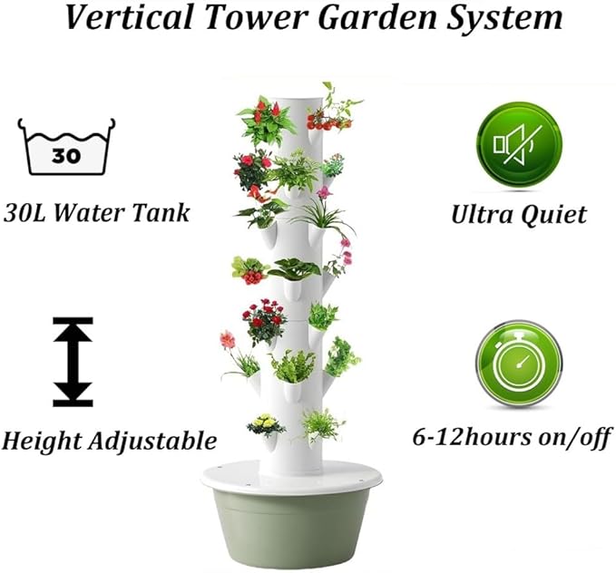 Hydroponics Growing System Kit Movable Hydroponic Tower Automatic Water Circulation System Indoor Smart Garden Kit for Green Vegetables and Fruits(7 Layer)