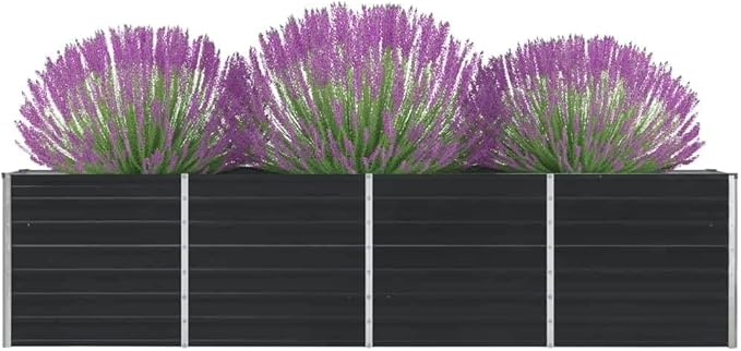 Large Rectangular Raised Garden Bed 126x126x30 Anthracite Galvanized Steel Outdoor Planter Box for Vegetables Flowers Patio Balcony