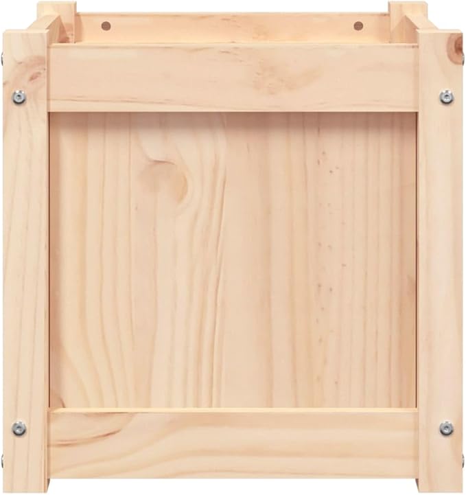 Garden Planter Set of 2 Natural Solid Pine Wood 15.7x15.7x15.7 inch Square Raised Garden Beds for Outdoor Plants Rustic Finish