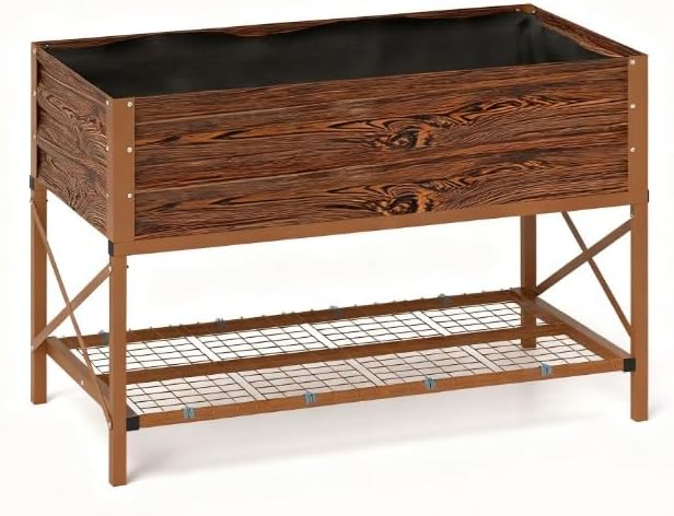 Gardening BedMetal Planter BoxGalvanized Raised Garden Bedwith LegsStorage Shelf and Bed Liner